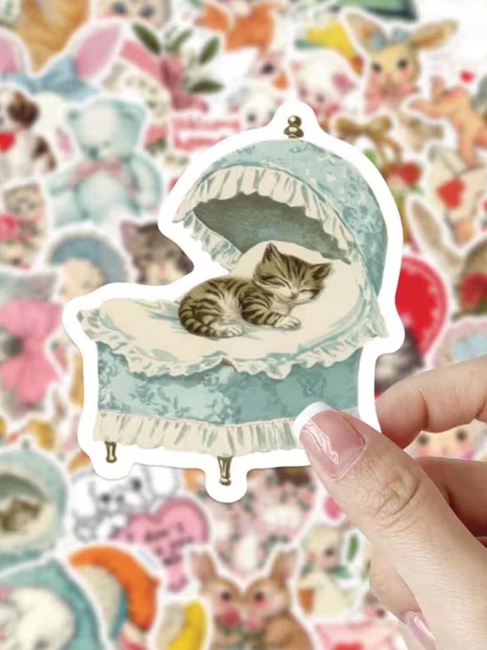 50 Vintage Kitten Stickers | Retro Cottagecore Cats | Scrapbook & Journal Decals - Picture 4 of 5